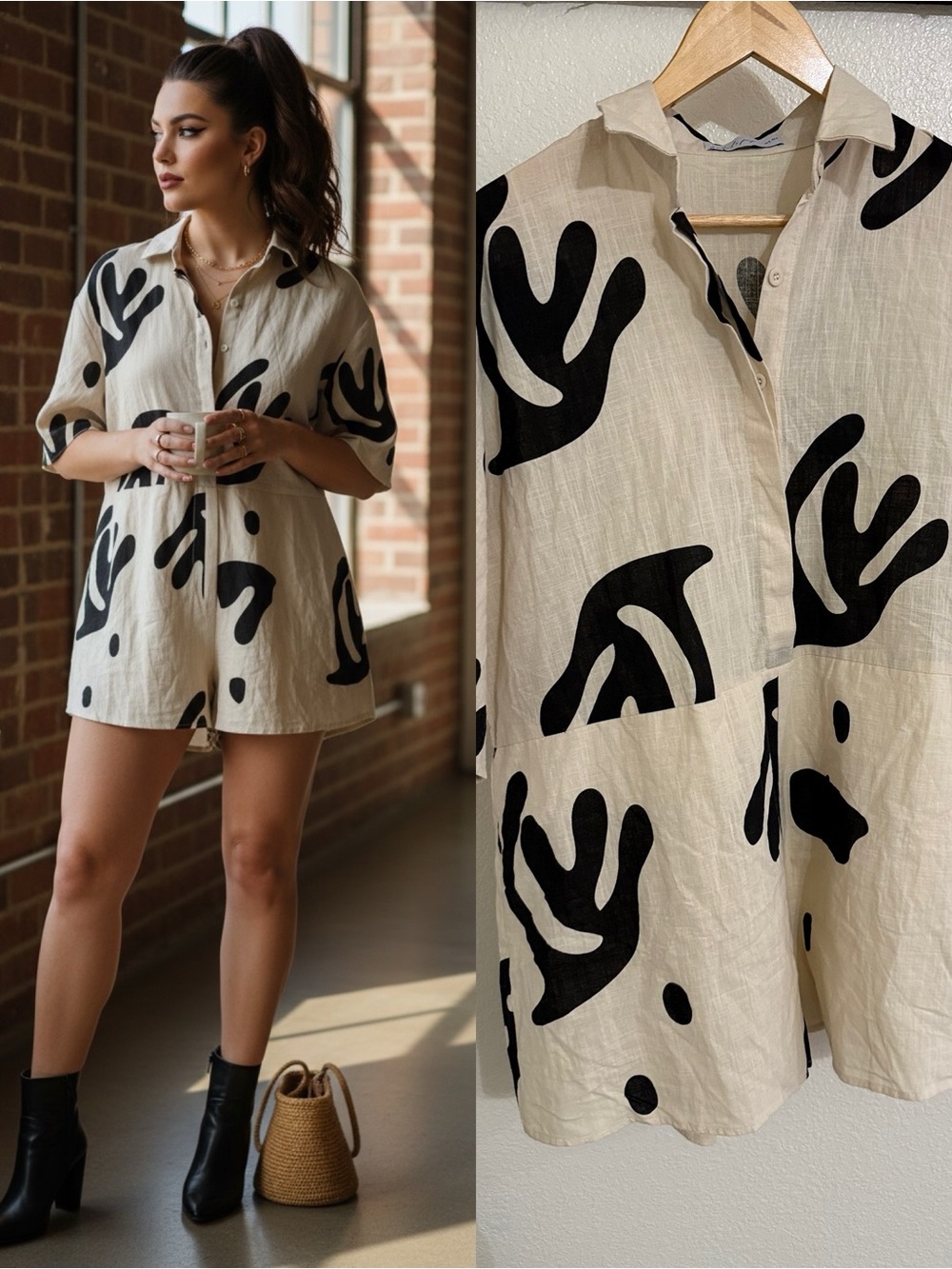 petal + pup Abstract Print Linen Blend Romper | Size Small - Picture 1 of 9